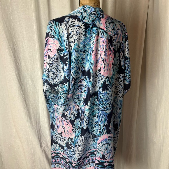 Lilly Pulitzer Party In Paradise Kimono Cover Up Wrap One Size Blue Pink No Tags - Picture 3 of 5
